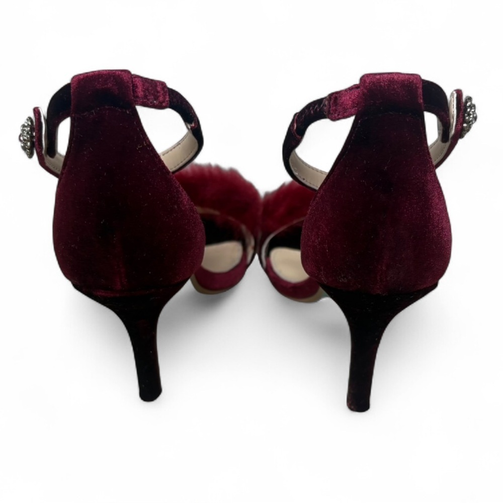 Betsey Johnson Burgundy Velvet Fur Heels | Size 7 Holiday Party Pumps - Picture 8 of 8